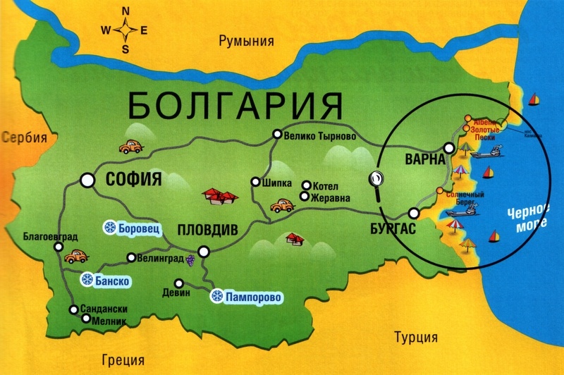 Где отдохнкть в Болгарии. Карта Болгарии